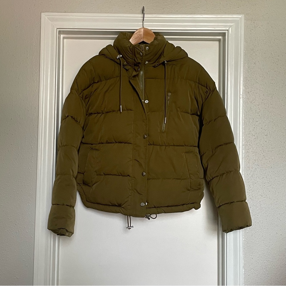 Urban Outfitters Mae Hooded Olive Green Puffer Jacket Coat